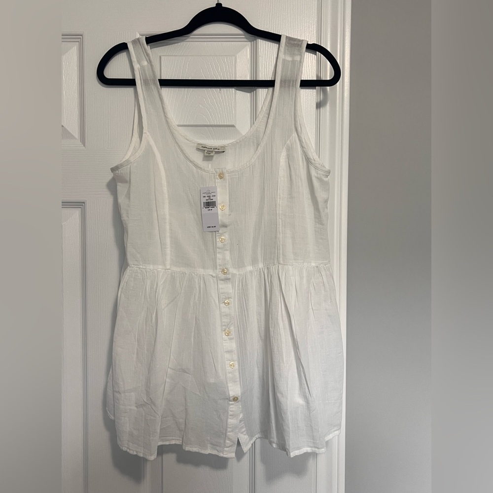 American Eagle Outfitters White Button-Front Sleeveless Top